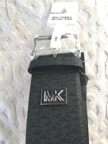 MICHAEL KORS Women's Belt MK Logo Silver buckle Stretch Black