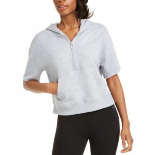 Calvin Klein Womens Pearl Grey Heather Quarter-Zip Cropped Hoodie