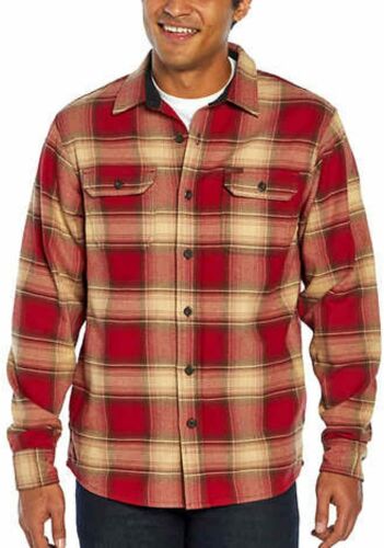 Orvis Tall Pine Plaid Heavy Weight Flannel Shirt Men  Warmer Pocket