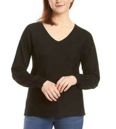 Ella Moss Ladies' Ribbed V-Neck Sweater, Black