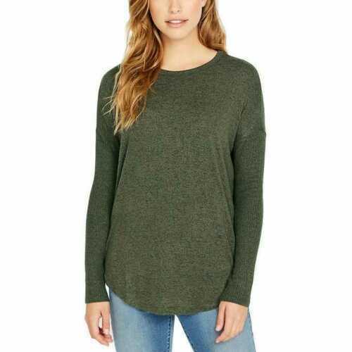 Buffalo David Bitton Women's Ribbed Sleeve Cozy Top Soft Touch Olive