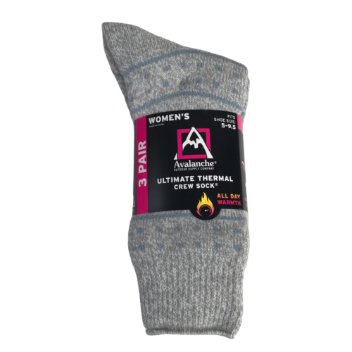 Thermal Crew Socks Women 5-9.5 Blue Gray 3 Pack Pair Avalanche All Day Warmth