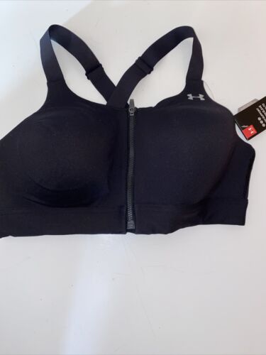 Under Armour 32C Eclipse High Impact Zip Sports Bra Black Fitted Front Zipper