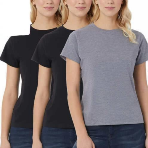 ‏ 32 Degrees Cool Women's Ultra Soft Cotton Tee 3-Pack Black/Black/Ht. Charcoal