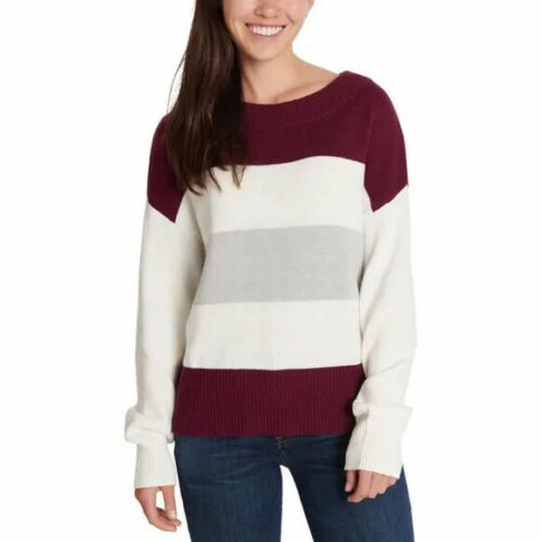 Lucky Brand Color block Striped Dolman Sleeve Sweater Burgundy/Cream