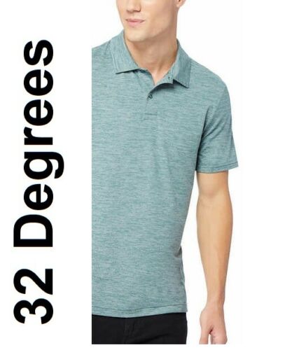 32 Degrees Cool Men's Ultra Lux Polo Heather Sea Moss Striped