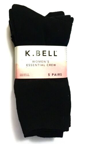 K. BELL NEW 5 Pair Pack COOLMAX womens crew socks black