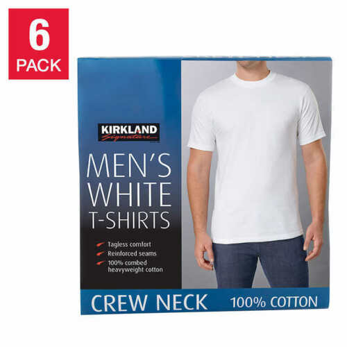 Kirkland Signature Mens White T-Shirts Crew Neck 6 Pack