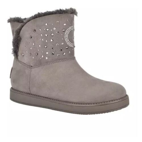 GUESS® Ayvie Ladies Slip-On Grey Boots– Faux Suede / Faux Fur Lined