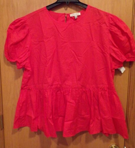jack+avery Fiery Red Short Sleeve Ruffle Bottom TOP~WOMENS PLUS