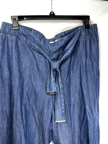 Calvin Klein Womens Chambray Pants Crop Wide Leg Pull On Capris Cropped