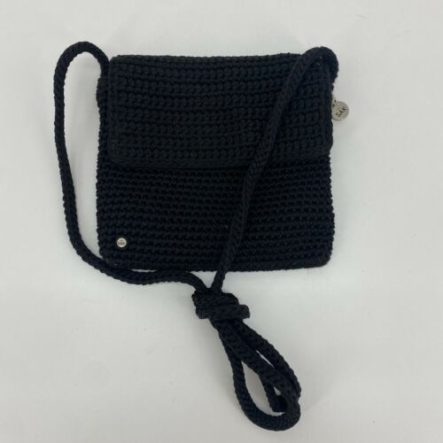 The Sak Small Black Crochet Woven Drawstring Bag Pocket