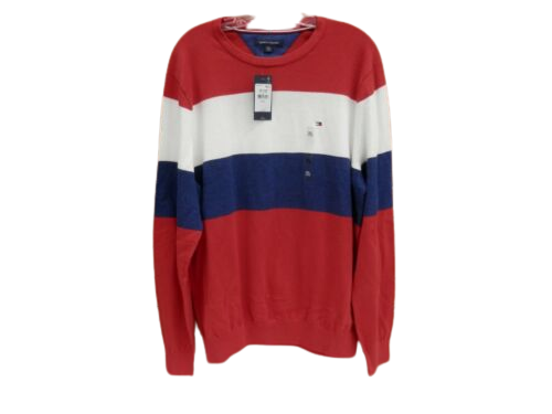 Tommy Hilfiger Men's Crewneck Red White Blue Cotton Sweater