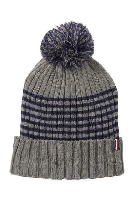Tommy Hilfiger Men's Ski Patrol Striped Pom Beanie Gray / Navy