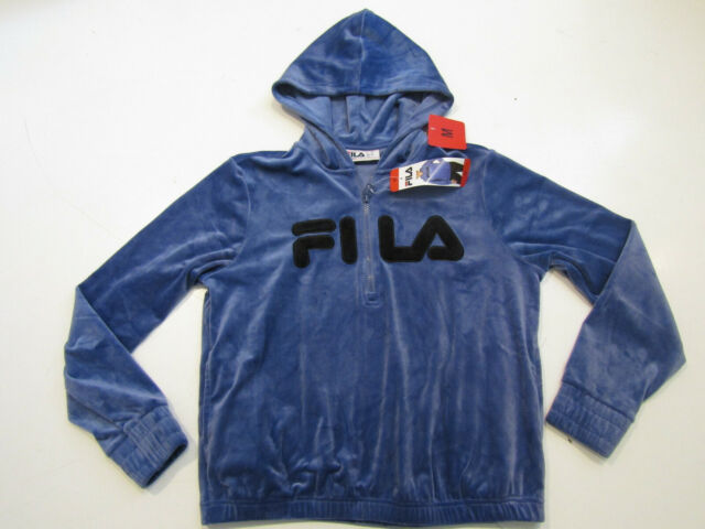 Womens FILA Marlin Blue 1/2 Zip Velour Hoodie Jacket