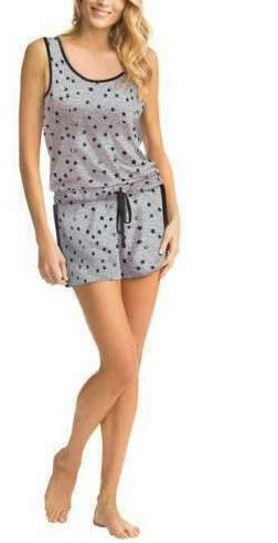 3 pc Lucky BRAND Woman Ladies Pajama Set Tee Tank Short Pant Gray Blue Stars Med