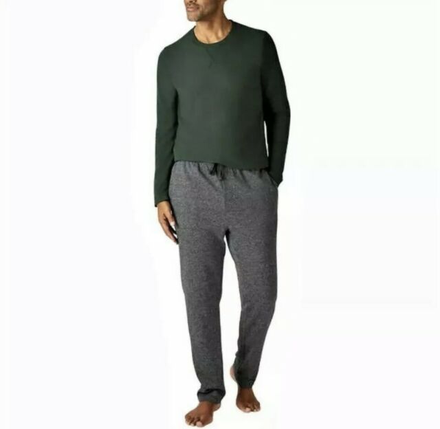 Eddie Bauer Mens Sleepwear Pajama Set Green Gray Thermal Top Pant