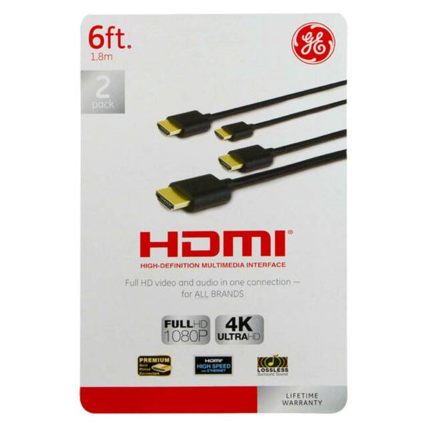 GE HDMI Cable 2pk Black 6ft. Full HD 1080p ( Open )