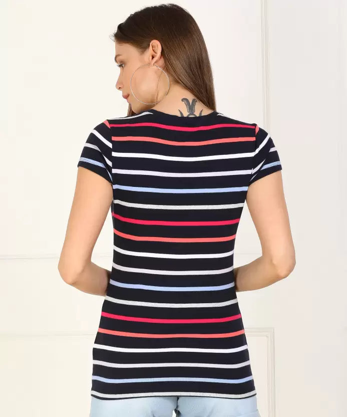 TOMMY HILFIGER   TEE Women Striped Round Neck Multicolor T-Shirt