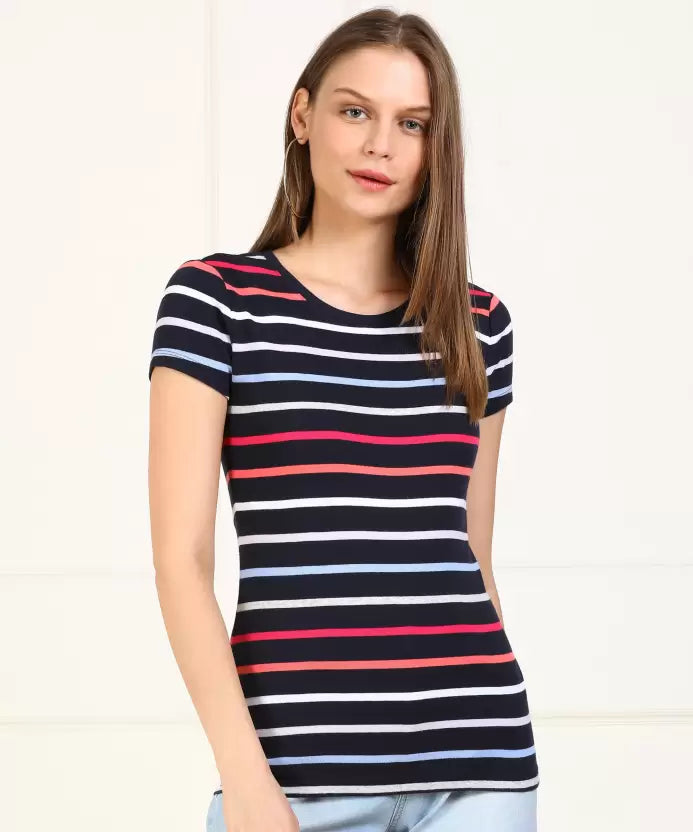 TOMMY HILFIGER   TEE Women Striped Round Neck Multicolor T-Shirt