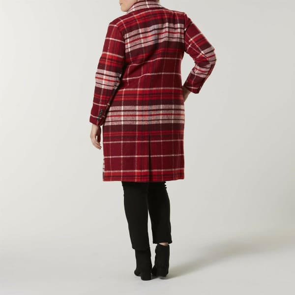 Simply Emma Women’s Plus Double-Breasted Coat - Plaid Windsor Wine - Woman Jacket