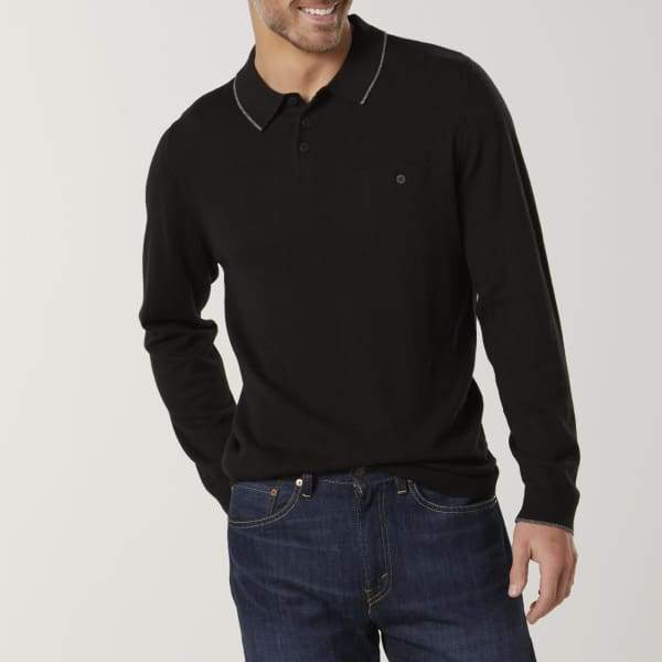 Structure Men’s Slim Fit Polo Sweater Black Onyx - M - Men Sweather Hoodie Pullover