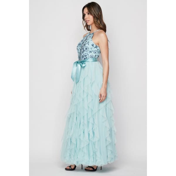 Teeze Me Embroidered Lace With Corscrew Ruffle Mesh Gown - 5 - Dress