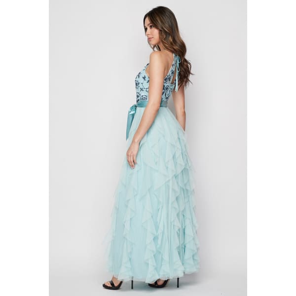 Teeze Me Embroidered Lace With Corscrew Ruffle Mesh Gown - 5 - Dress