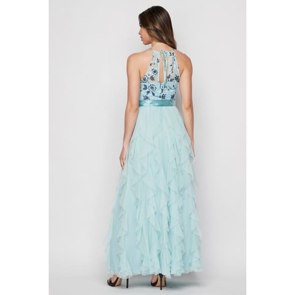 Teeze Me Embroidered Lace With Corscrew Ruffle Mesh Gown - 5 - Dress