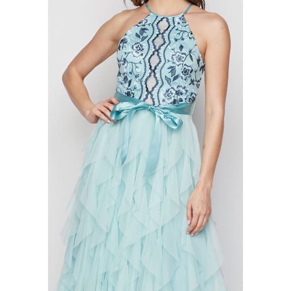 Teeze Me Embroidered Lace With Corscrew Ruffle Mesh Gown - 5 - Dress