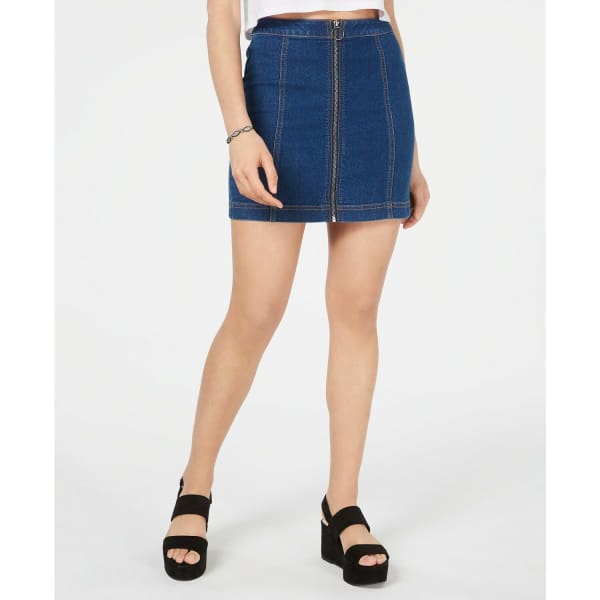 Tinseltown Juniors Zip-front Denim Mini Skirt Dk Wash - 3/26 - Woman Skirt