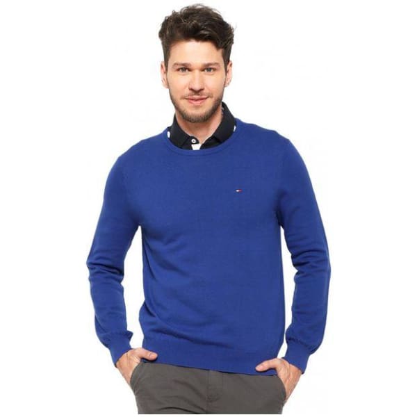 Tommy Hilfiger Crew Neck Atlantic Blue Sweater - Men Sweater Hoodie Pullover