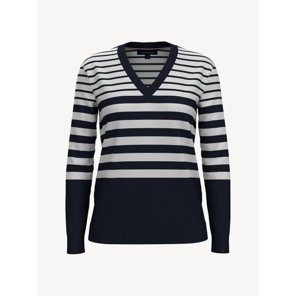TOMMY HILFIGER ESSENTIAL STRIPE V-NECK SWEATER Masters Navy - Woman Sweater Hoodie Pullover