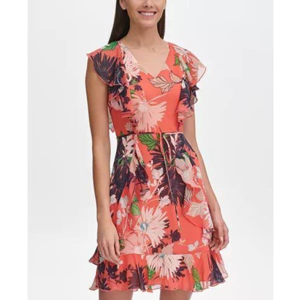 Tommy Hilfiger Floral Chiffon Ruffled Dress - Dress