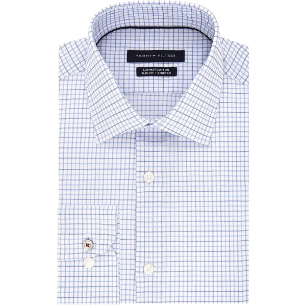 Tommy Hilfiger Men’s Dress Shirt Stretch Slim Fit Check Periwinkle - Men Dress Shirt