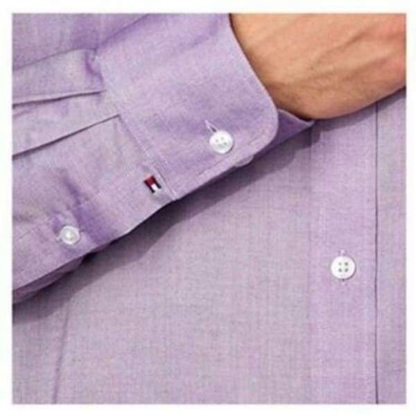 Tommy Hilfiger Men’s Regular Fit Stretch Wrinkle Free Dress Shirt Purple Wrinkle - L - Men Dress Shirt