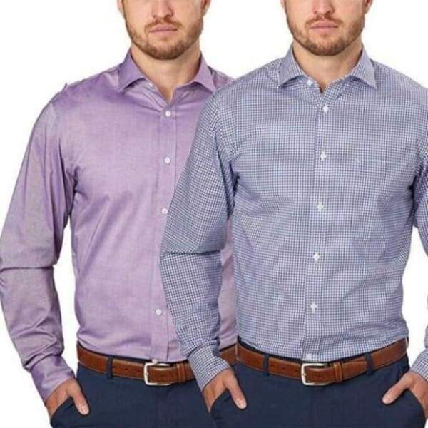 Tommy Hilfiger Men’s Regular Fit Stretch Wrinkle Free Dress Shirt Purple Wrinkle - L - Men Dress Shirt