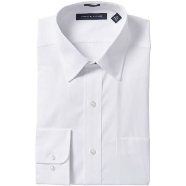 TOMMY HILFIGER Men’s regular fit stretch wrinkle free Dress Shirt white - L - Men Dress Shirt