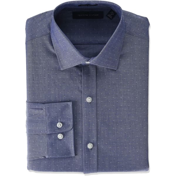 Tommy Hilfiger Men’s Regular Fit Stretch Wrinkle Resistant Dress Shirt Dark Blue - M - Men Dress Shirt