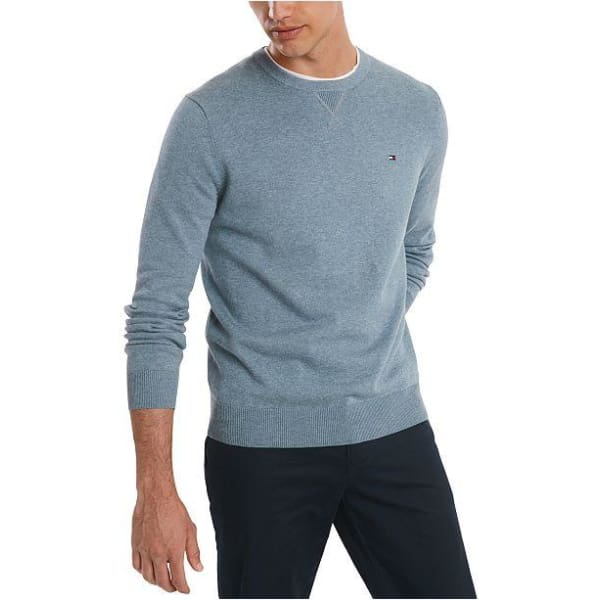 Tommy Hilfiger Mens Signature Regular Fit Solid Sweater Light Gray - M - Men Sweater Hoodie Pullover