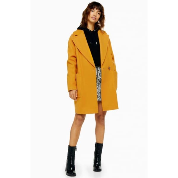 TOPSHOP NEW Mid Length Slouch Carly Coat in Mustard - L - Woman Jacket