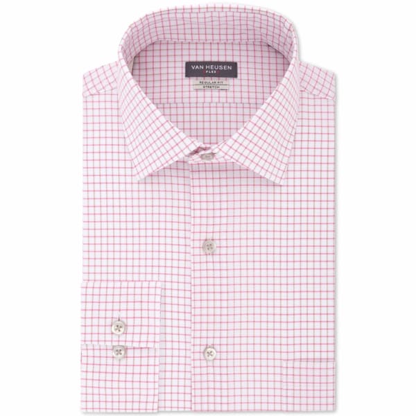 Van Heusen Men’s Flex Classic/Regular-Fit Stretch Wrinkle-Free Check Dress Shirt Pink Multi - Men Dress Shirt
