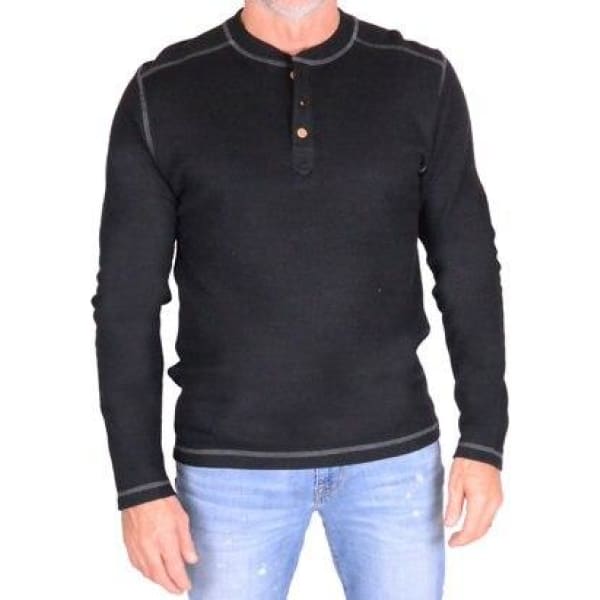 Vintage 1946 Men’s Ribbed Henley Pullover BLACK - M - Men Sweater Hoodie Pullover