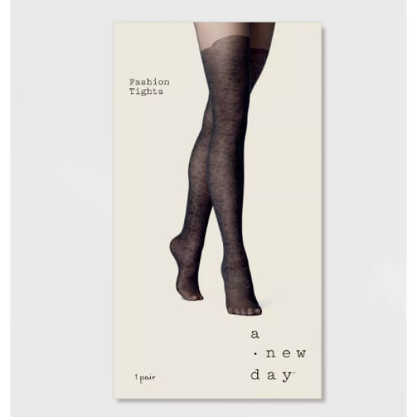 Womens Floral Faux Thigh High Tights - A New Day Black Size L/XL - Woman Underwear