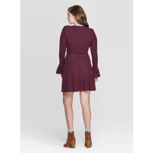 Womens Long Sleeve V-Neck Wrap Sweater Knit Mini Dress - Xhilaration - Dress